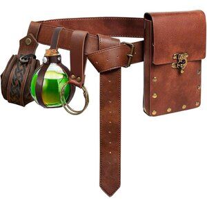 Steampunk Tri_Brown  Leather Belt Pouch Waist Bag Medieval Phone Holder CosplayX